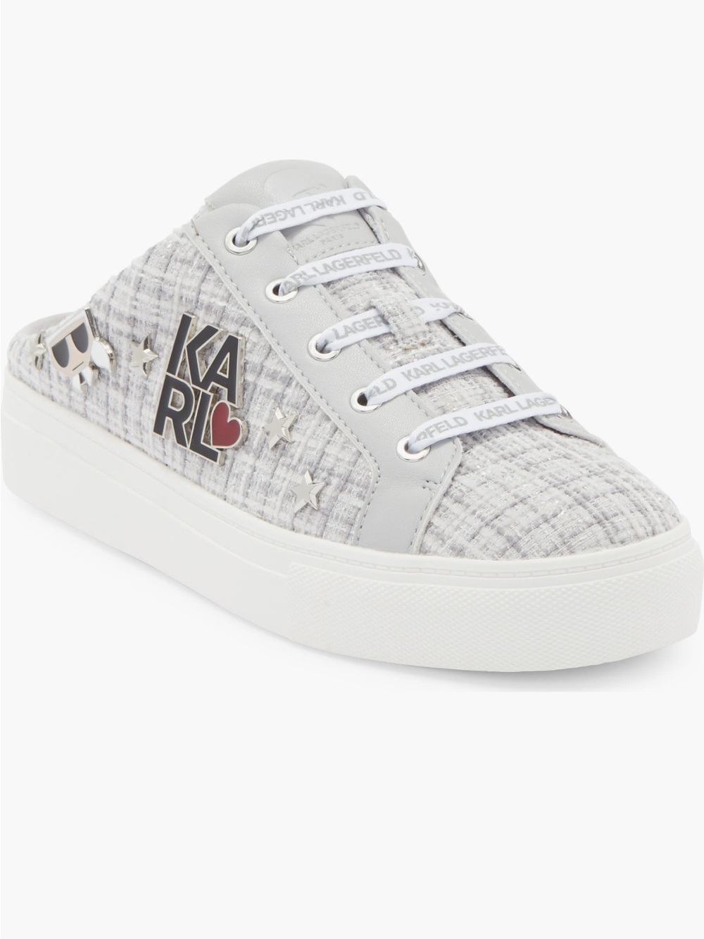 Karl Lagerfeld Light Gray Tweed Logo Slip-On Mule NWT in the box size 7
